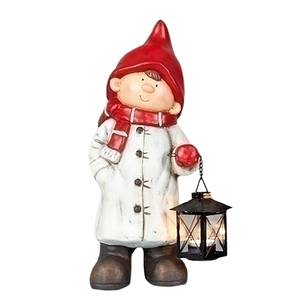 Déco de Noël Garçon avec lanterne Polyrésine - Blanc / Rouge