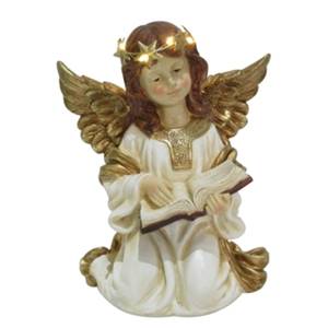 Dekofigur Engel mit Haarkranz Polyresin - Weiß / Gold