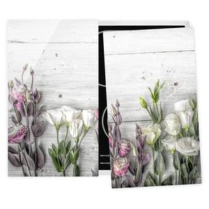 Herdabdeckplatte Tulpen-Rose Sicherheitsglas - Grau - 60 x 52 cm