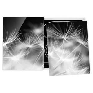 Herdabdeckplatte Pusteblumen Sicherheitsglas - Schwarz / Weiß - 80 x 52 cm