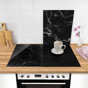 Protège-plaque de cuisson Nero Carrara Verre de sécurité - Noir - 80 x 52 cm