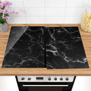 Protège-plaque de cuisson Nero Carrara Verre de sécurité - Noir - 80 x 52 cm