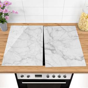 Herdabdeckplatte Bianco Carrara Sicherheitsglas - Weiß - 80 x 52 cm