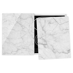 Herdabdeckplatte Bianco Carrara Sicherheitsglas - Weiß - 80 x 52 cm