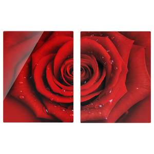 Herdabdeckplatte Rose mit Wassertropfen Sicherheitsglas - Rot