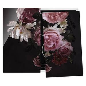 Fornuisafdekplaat Roze Bloemen veiligheidsglas - zwart/roze