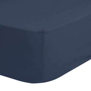 Drap housse en satin Kelly Coton - Bleu marine - 180 x 200 cm