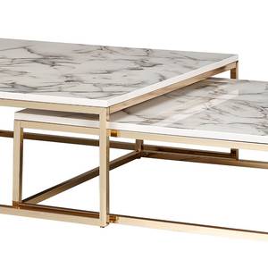 Table basse Copperton II (2er-Set) Imitation marbre blanc / Doré
