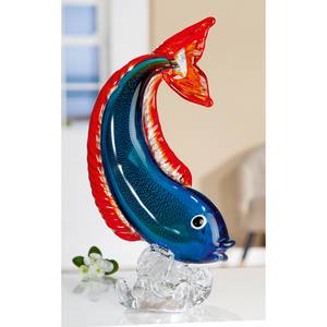 Skulptur Fisch Farbglas - Blau / Rot