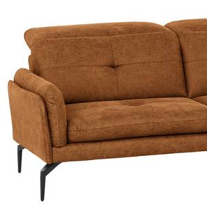 Canapé d’angle Bosley Aspect cuir vieilli - Microfibre Priya: Cognac - Méridienne courte à droite (vue de face) - Sans repose-pieds