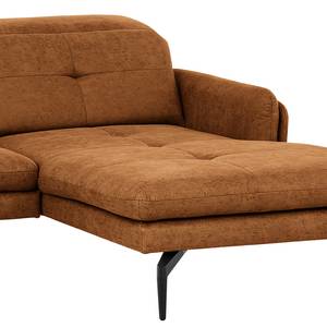 Canapé d’angle Bosley Aspect cuir vieilli - Microfibre Priya: Cognac - Méridienne courte à droite (vue de face) - Sans repose-pieds