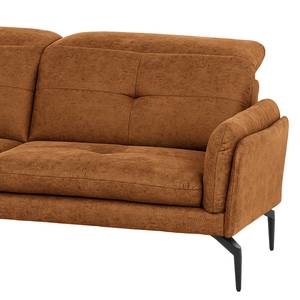 Canapé d’angle Bosley Aspect cuir vieilli - Microfibre Priya: Cognac - Méridienne courte à gauche (vue de face) - Sans repose-pieds