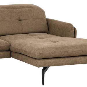 Canapé d’angle Bosley Aspect cuir vieilli - Microfibre Priya: Taupe - Méridienne courte à droite (vue de face) - Sans repose-pieds