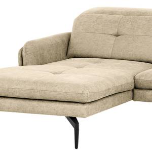 Canapé d’angle Bosley Aspect cuir vieilli - Microfibre Priya: Gris clair - Méridienne courte à gauche (vue de face) - Avec repose-pieds