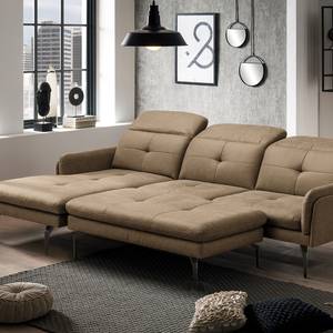 Ecksofa Bosley Antiklederlook - Microfaser Priya: Taupe - Longchair davorstehend links - Mit Hocker