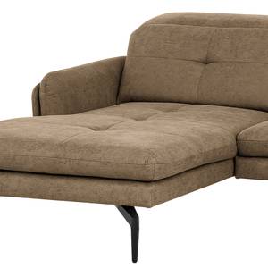 Ecksofa Bosley Antiklederlook - Microfaser Priya: Taupe - Longchair davorstehend links - Mit Hocker