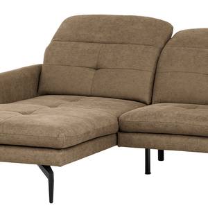 Ecksofa Bosley Antiklederlook - Microfaser Priya: Taupe - Longchair davorstehend links - Mit Hocker