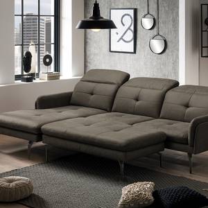 Ecksofa Bosley Antiklederlook - Microfaser Priya: Anthrazit - Longchair davorstehend links - Mit Hocker