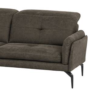 Ecksofa Bosley Antiklederlook - Microfaser Priya: Anthrazit - Longchair davorstehend links - Mit Hocker