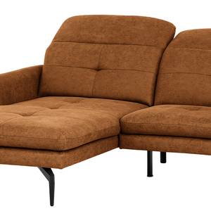 Canapé d’angle Bosley Aspect cuir vieilli - Microfibre Priya: Cognac - Méridienne courte à gauche (vue de face) - Avec repose-pieds
