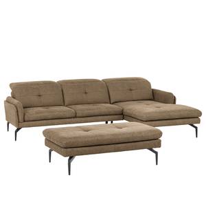 Ecksofa Bosley Antiklederlook - Microfaser Priya: Taupe - Longchair davorstehend rechts - Mit Hocker