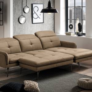 Ecksofa Bosley Antiklederlook - Microfaser Priya: Taupe - Longchair davorstehend rechts - Mit Hocker