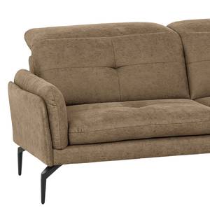 Ecksofa Bosley Antiklederlook - Microfaser Priya: Taupe - Longchair davorstehend rechts - Mit Hocker