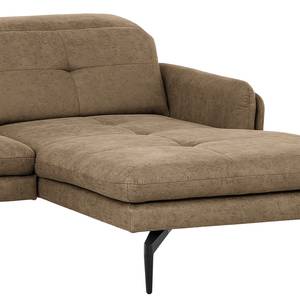 Ecksofa Bosley Antiklederlook - Microfaser Priya: Taupe - Longchair davorstehend rechts - Mit Hocker