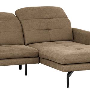 Ecksofa Bosley Antiklederlook - Microfaser Priya: Taupe - Longchair davorstehend rechts - Mit Hocker