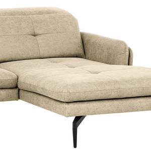 Canapé d’angle Bosley Aspect cuir vieilli - Microfibre Priya: Gris clair - Méridienne courte à droite (vue de face) - Avec repose-pieds