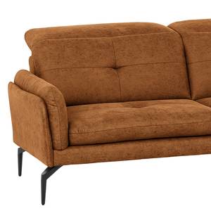 Ecksofa Bosley Antiklederlook - Microfaser Priya: Cognac - Longchair davorstehend rechts - Mit Hocker