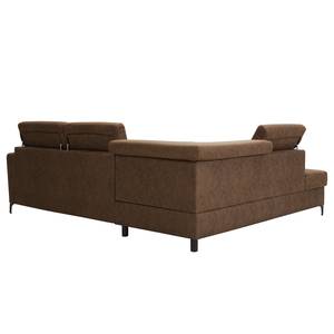 Canapé d’angle Landaff Microfibre - Microfibre Torne: Marron scuro - Méridienne longue à gauche (vue de face) - Avec fonction couchage - Sans repose-pieds