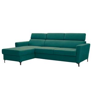 Divano angolare Landaff I Tessuto - Tessuto Sioma: verde-marrone - Longchair preimpostata a sinistra - Senza funzione letto - Con Sgabello