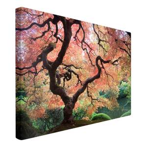 Impression sur toile Jardin japonais I Rouge - 90 x 60 x 2 cm - Largeur : 90 cm