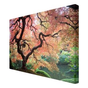 Impression sur toile Jardin japonais I Rouge - 90 x 60 x 2 cm - Largeur : 90 cm