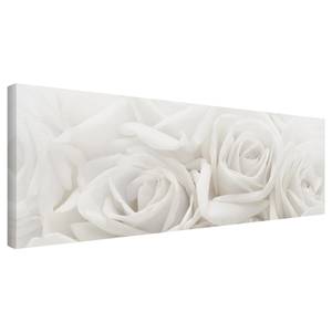 Canvas Rose bianche I Beige - 120 x 40 x 2 - Larghezza: 120 cm