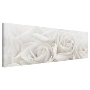 Impression sur toile Roses blanches I Beige - 120 x 40 x 2 cm - Largeur : 120 cm