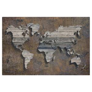 Canvas Cartina del mondo di legno I Marrone - 120 x 80 x 2 cm - Larghezza: 120 cm
