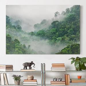 Leinwandbild Dschungel im Nebel I Grün - 120 x 80 x 2 cm - Breite: 120 cm