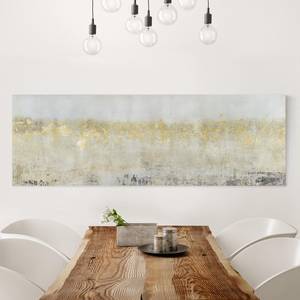 Leinwandbild Goldene Farbfelder I Weiß - 150 x 50 x 2 cm - Breite: 150 cm