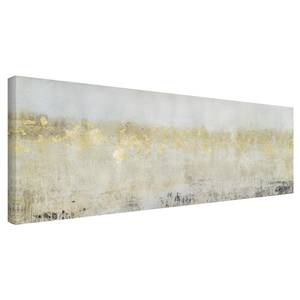 Leinwandbild Goldene Farbfelder I Weiß - 120 x 40 x 2 cm - Breite: 120 cm