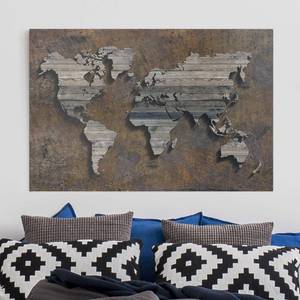 Impression sur toile Mappemonde II Marron - 120 x 80 x 2 cm - Largeur : 120 cm