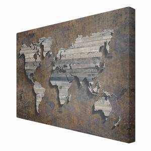 Leinwandbild Holz Rost Weltkarte II Braun - 90 x 60 x 2 cm - Breite: 90 cm