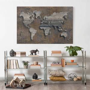 Impression sur toile Mappemonde II Marron - 90 x 60 x 2 cm - Largeur : 90 cm