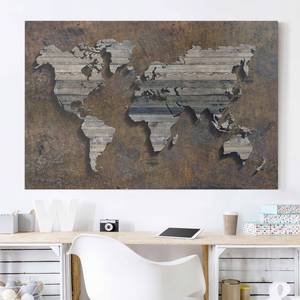 Impression sur toile Mappemonde II Marron - 90 x 60 x 2 cm - Largeur : 90 cm