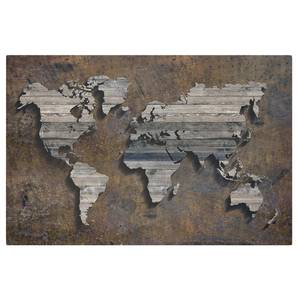 Canvas Cartina del mondo di legno II Marrone - 60 x 40 x 2 cm - Larghezza: 60 cm