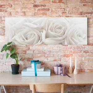 Impression sur toile Roses blanches II Beige - 150 x 50 x 2 cm - Largeur : 150 cm