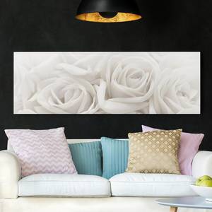 Impression sur toile Roses blanches II Beige - 120 x 40 x 2 cm - Largeur : 120 cm