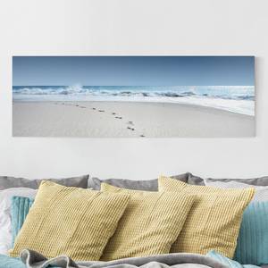 Leinwandbild Spuren im Sand II Blau - 150 x 50 x 2 cm - Breite: 150 cm