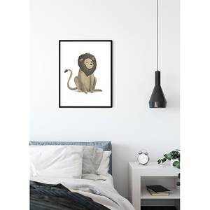 Wandbild Cute Animal Lion Papier - Weiß / Braun